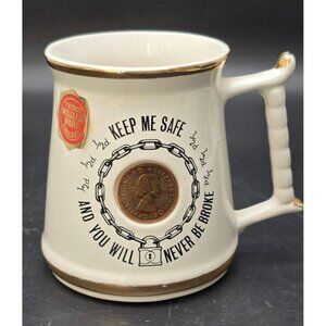 Prince William Ware Vintage Ceramic Mug 22K Gold + Queen Elizabeth Coin VL4006